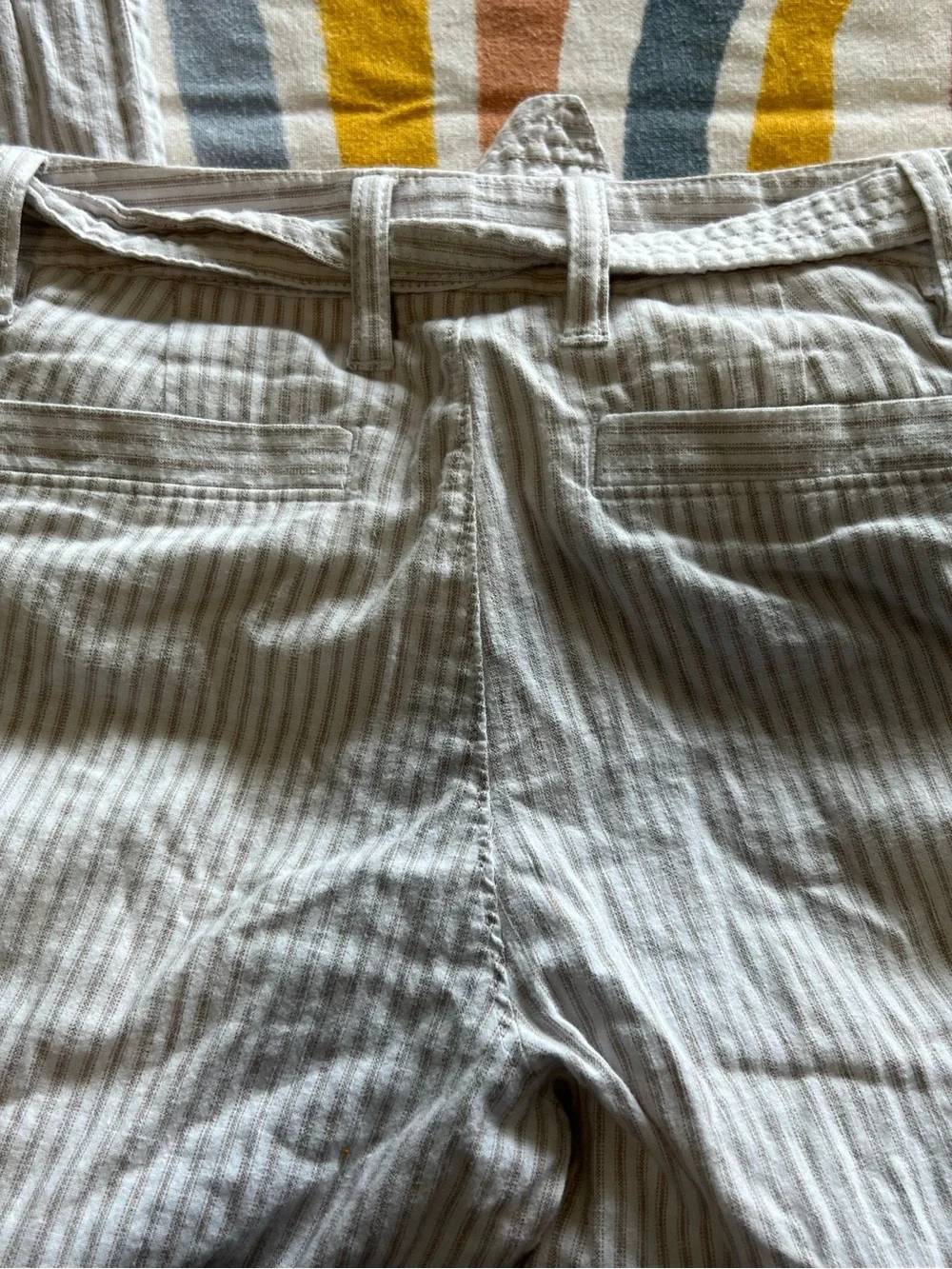 Banana Republic Striped Linen Blend Pants - Cream & Taupe 426.5
